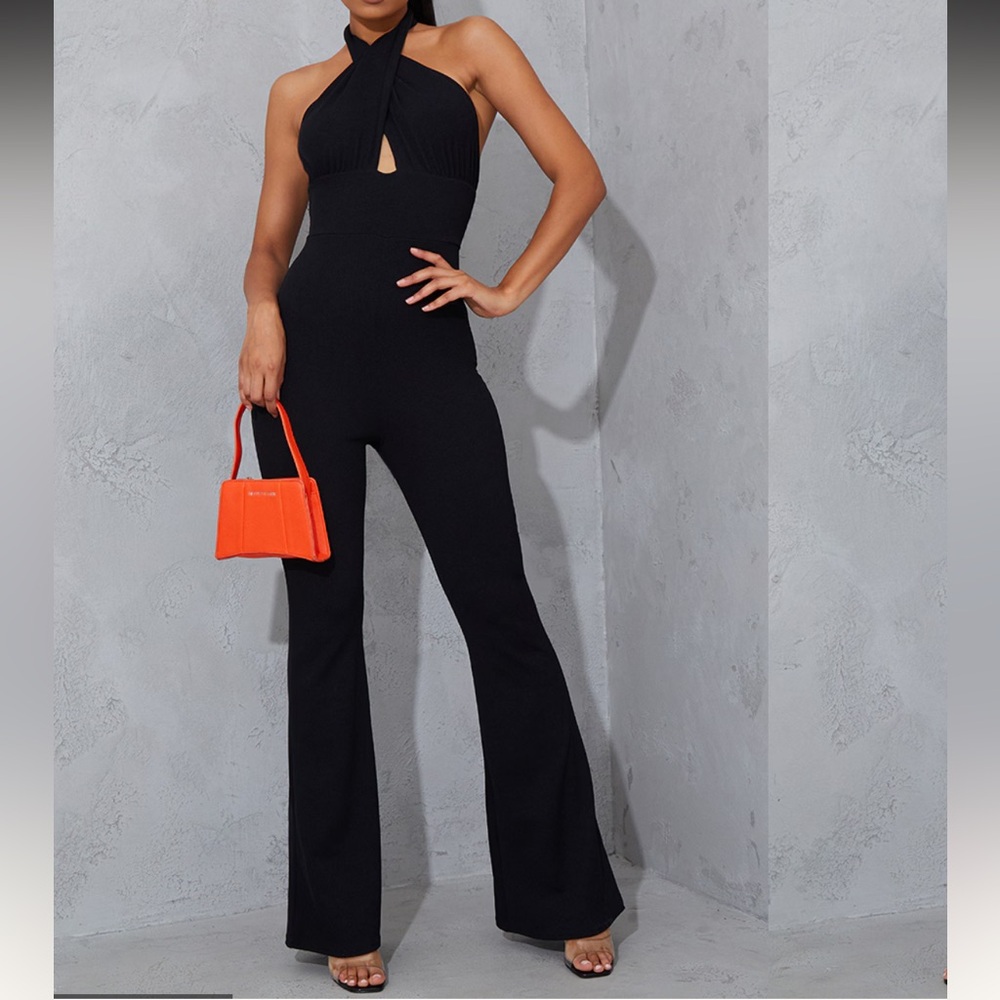 Pretty Little Thing Chic Black Halter Jumpsuit size 10